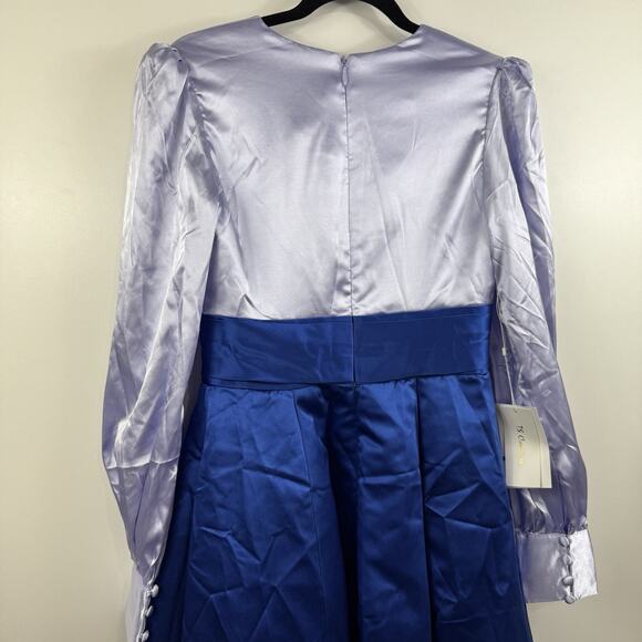 TS Couture New Colorblock Blue Maxi Gown Puff Sleeve Castlecore Evening HOCO - Picture 13 of 16